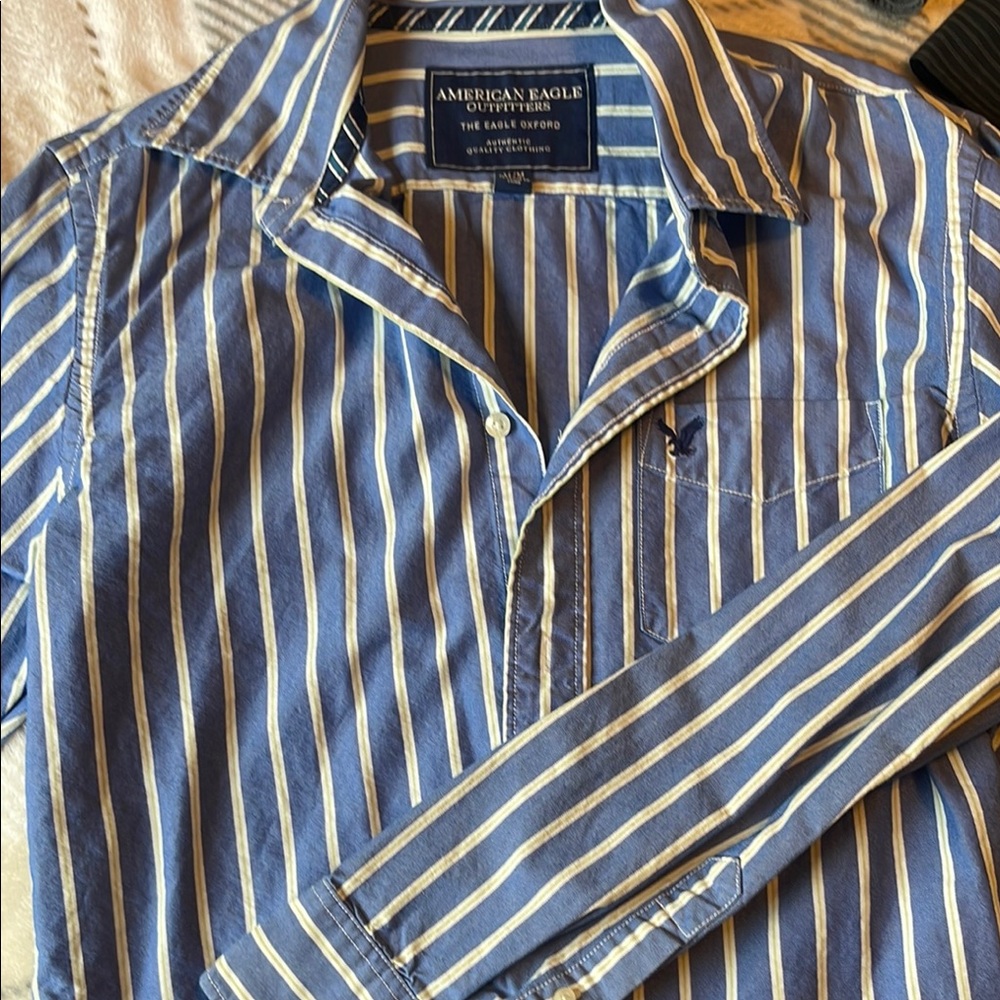 American Eagle Outfitters Blue Striped Men's Shirt